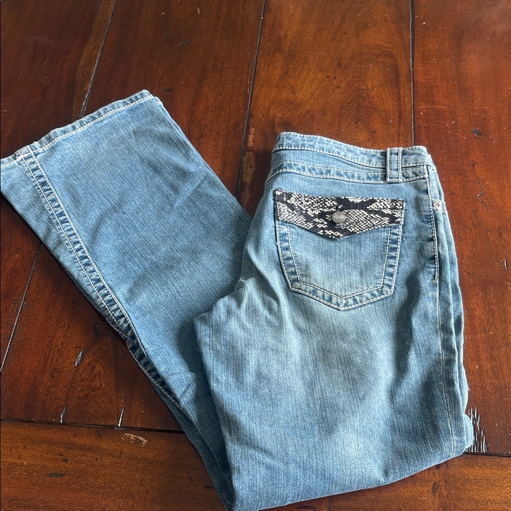 Cache Denim with Snake Print Accent